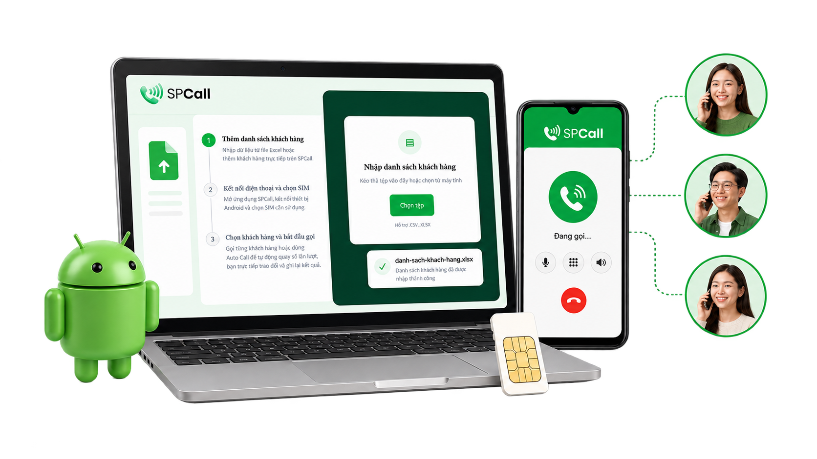 SPCall kết nối máy tính với điện thoại Android để gọi khách hàng bằng SIM